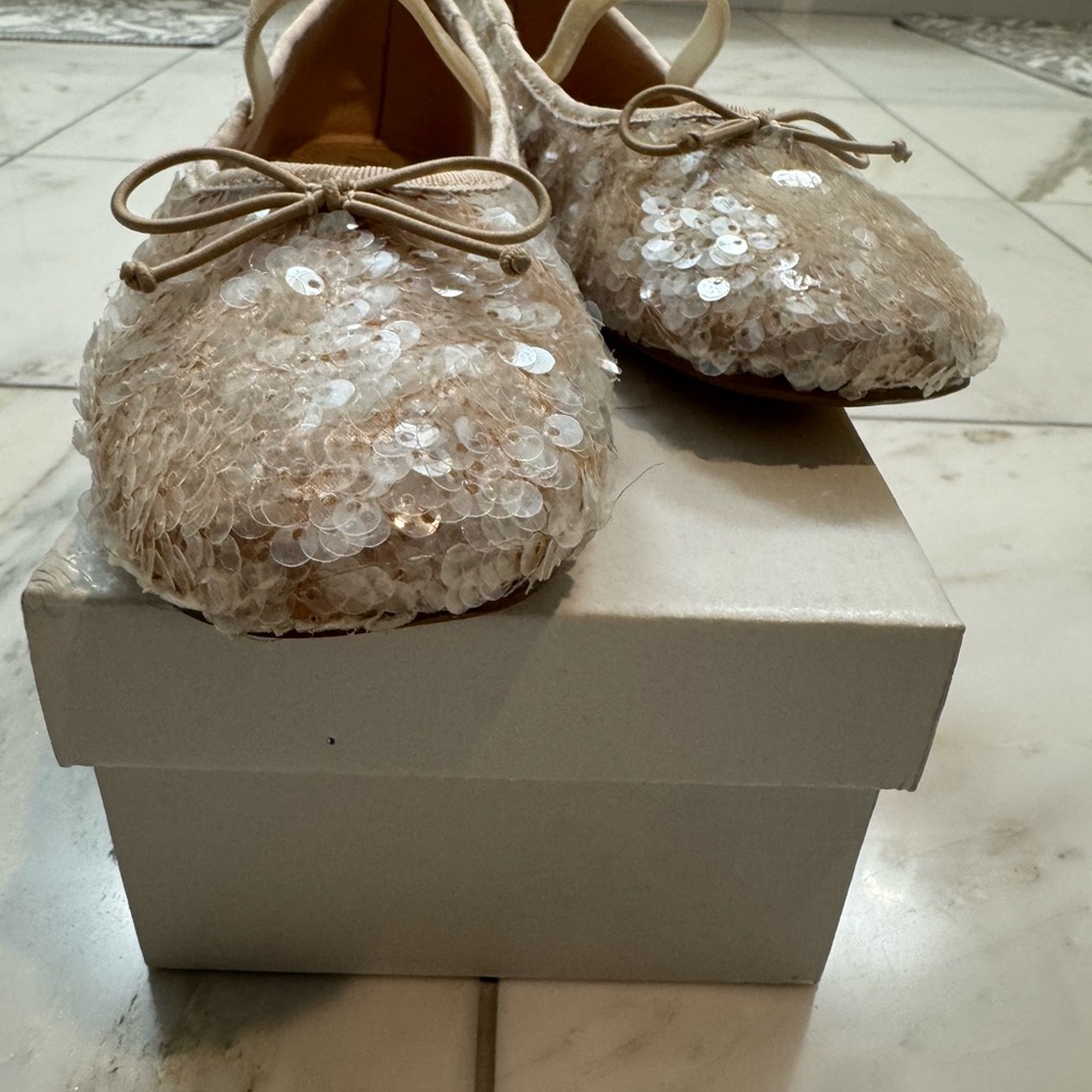 Zara Girls Sequin Ballet Flats - Tan - Picture 2 of 9